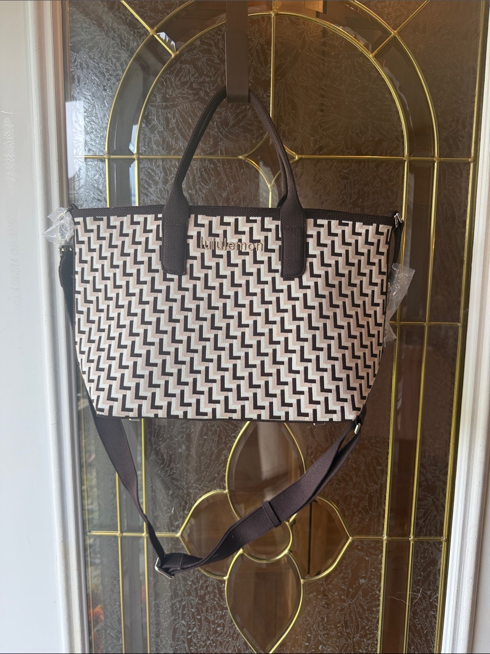 lululemon athletica Brown and sand knit Geometric Tote